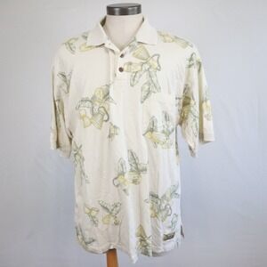 Tommy Bahama Polo Shirt Mens Large Hawaiian Tropical Pocket Floral Short Sleeve